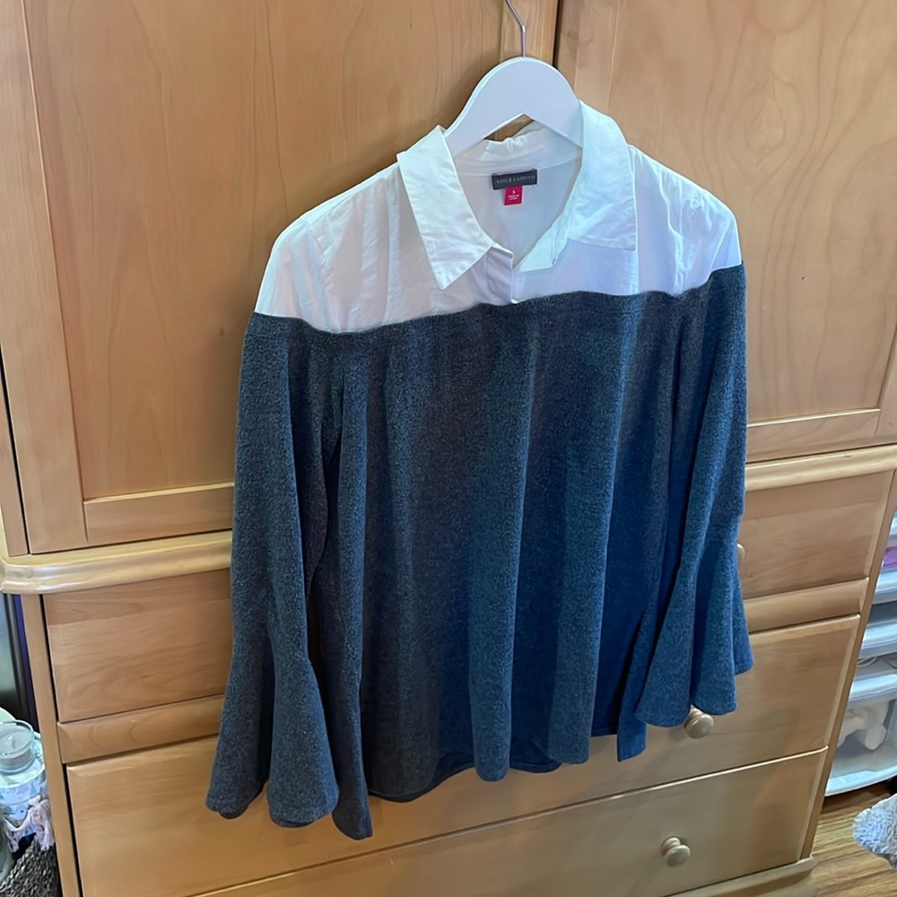 Faux collar sleeve sweater